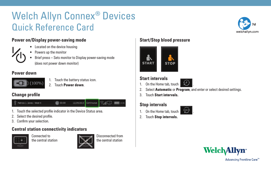 Connex Vital Signs Monitor Base Set - Quick Reference Guide
