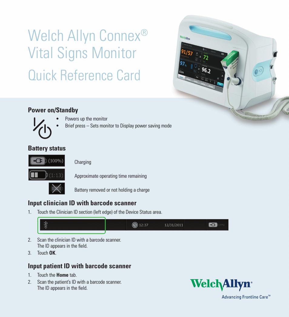 Connex Vital Signs Monitor (CVSM) and Stand, Software 1.7X - Quick Reference Guide