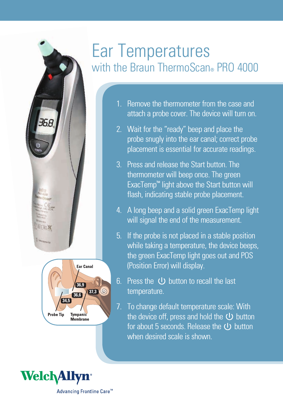 Ear Temperatures with the Braun ThermoScan PRO 4000 - Quick Reference Guide