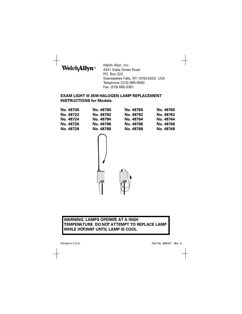 Exam Light III 35W Halogen Lamp Replacement Instructions - Quick Reference Guide