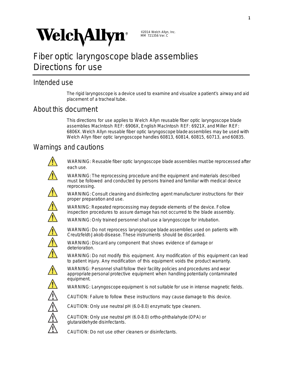 Fiber optic laryngoscope blade assemblies - User Manual