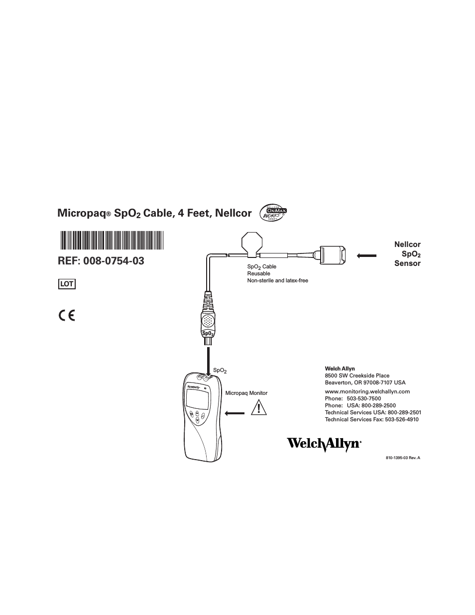 Micropaq Spo2 Cable, 4 Feet, Nellcor - Quick Reference Guide