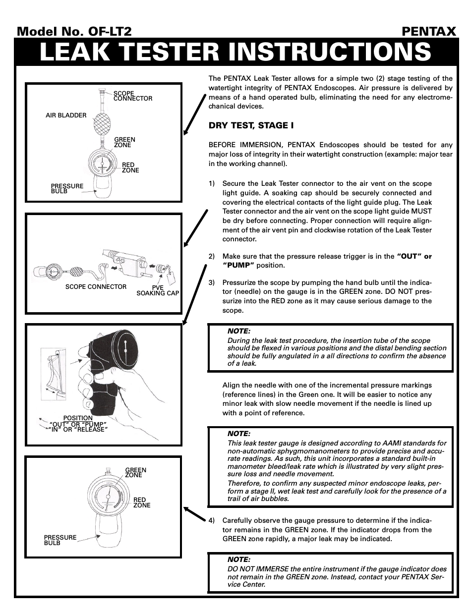 Pentax Leak Tester Instructions - Quick Reference Guide