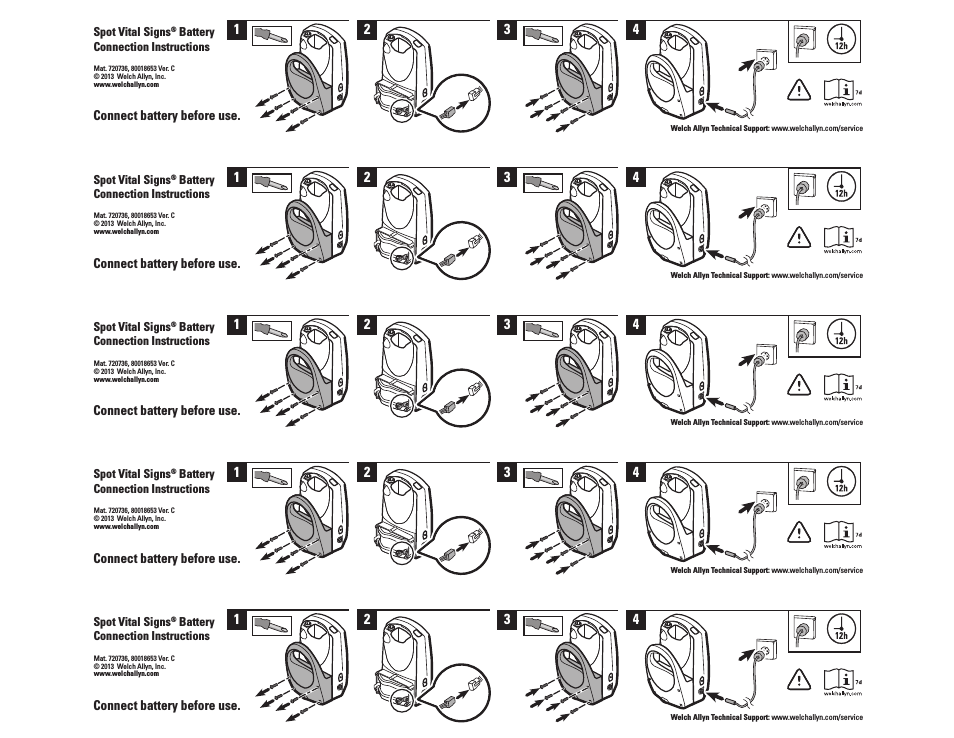 Spot Vital Signs Monitor Initial Battery Connection - Quick Reference Guide