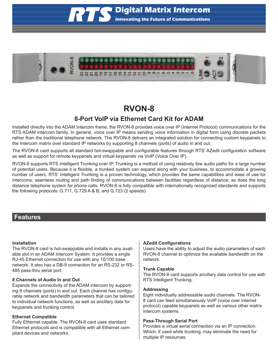 Digital Matrix Intercom RVON-8