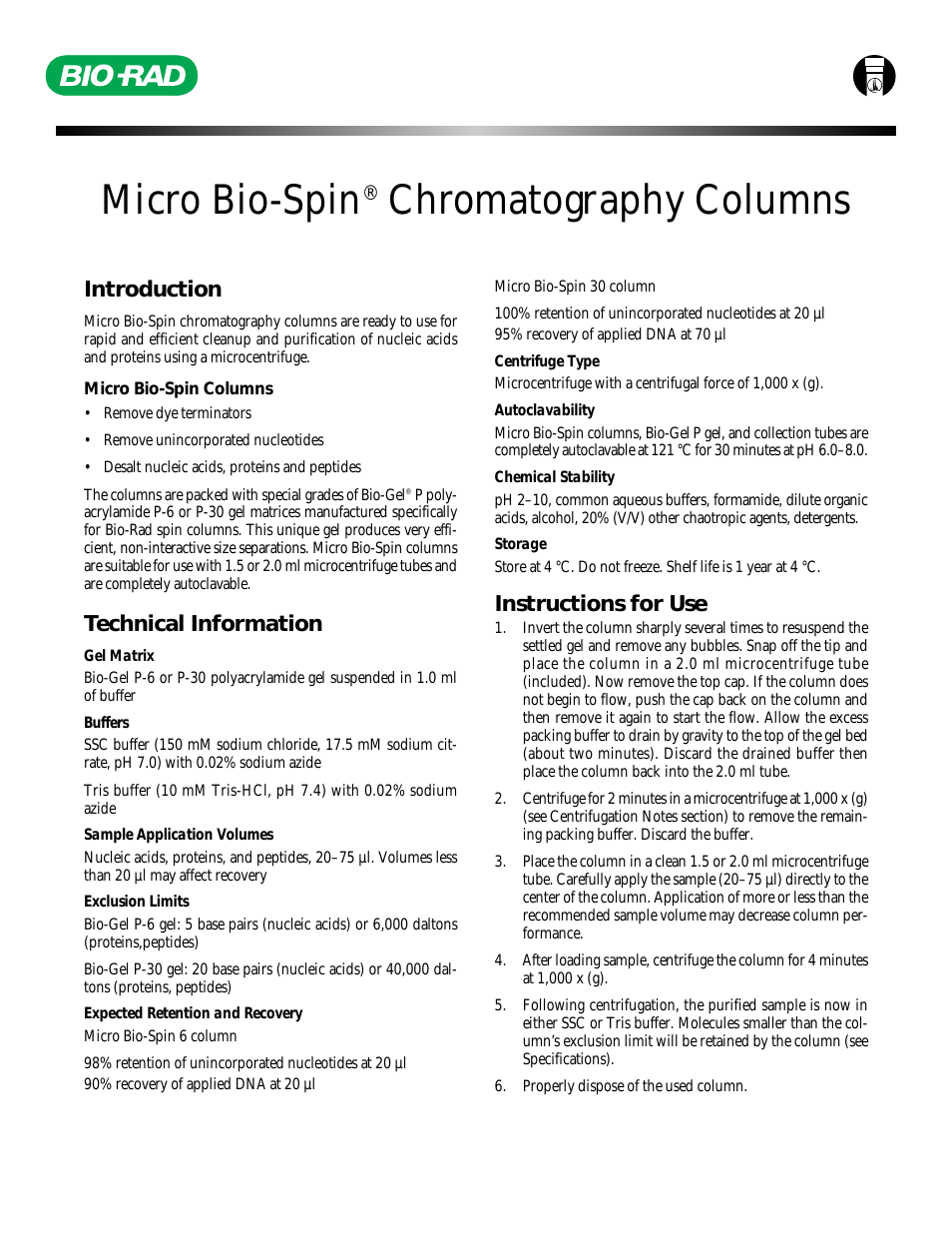 Micro Bio-Spin® Columns with Bio-Gel® P-30