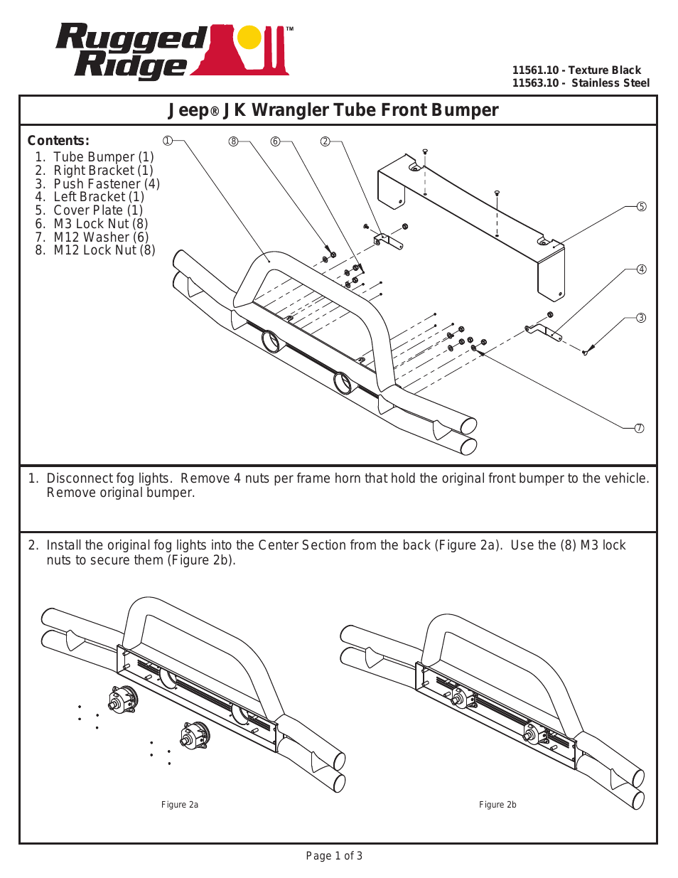 3-Inch Front Tube Bumper, Stainless Steel, 07-14 Jeep Wrangler (JK)