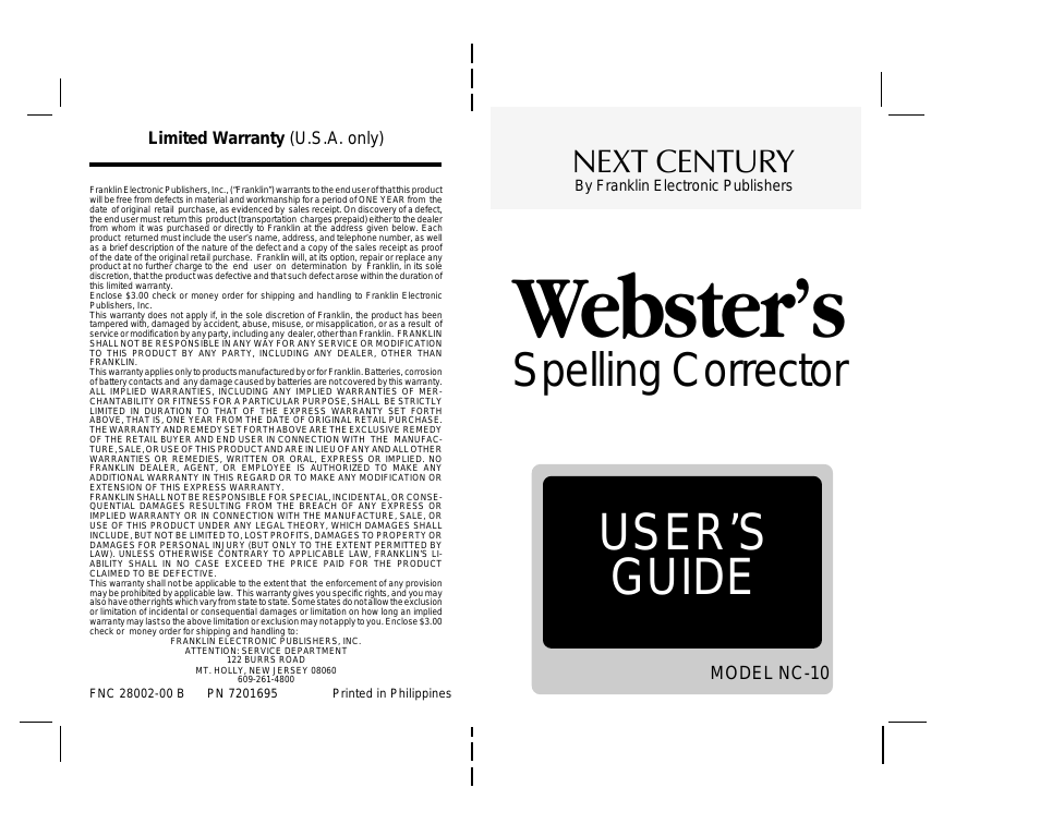 Webster's Spelling Corrector NC-10