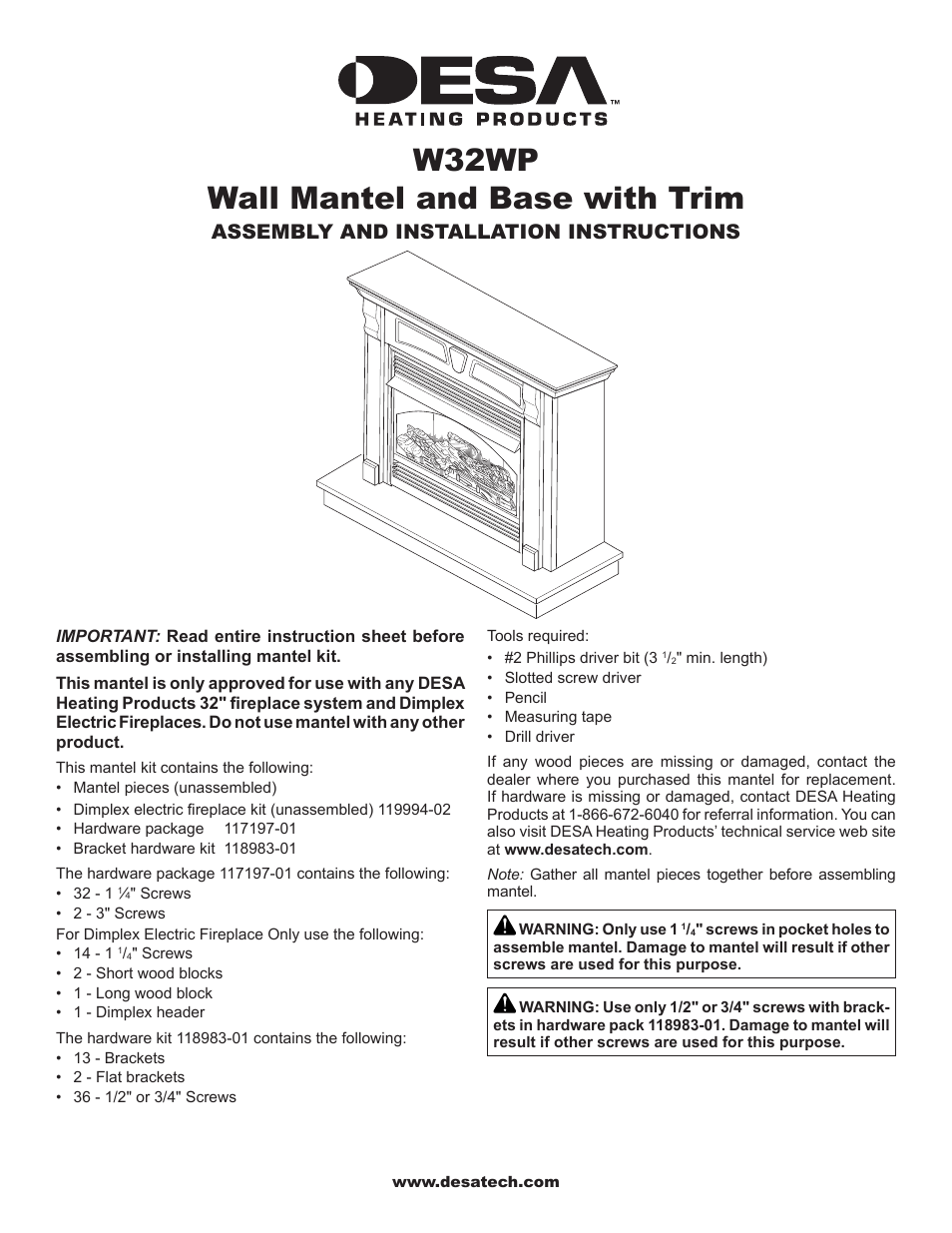 Wall Mantel and Base with Trim W32WP
