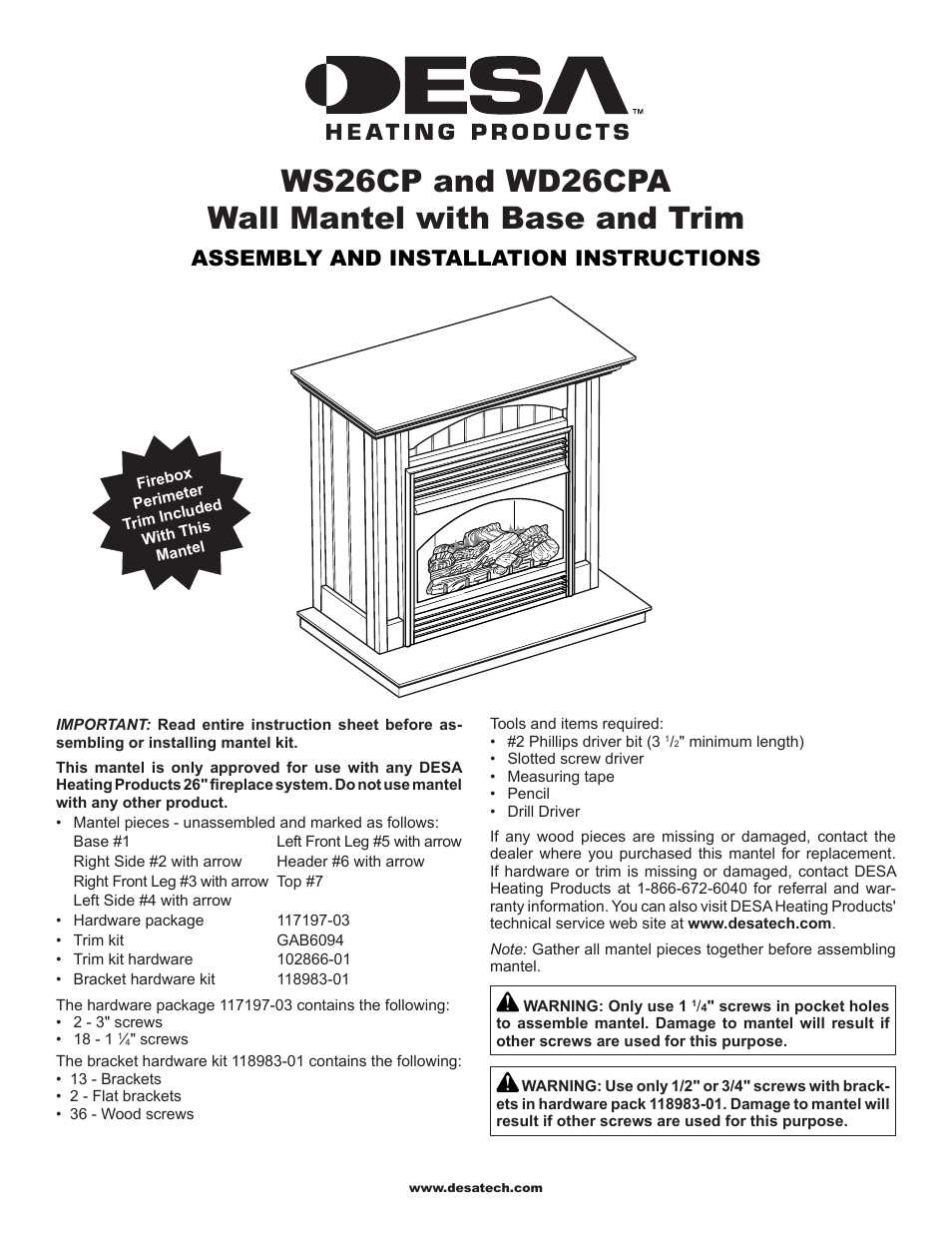 Wall Mantel with Base and Trim WD26CPA