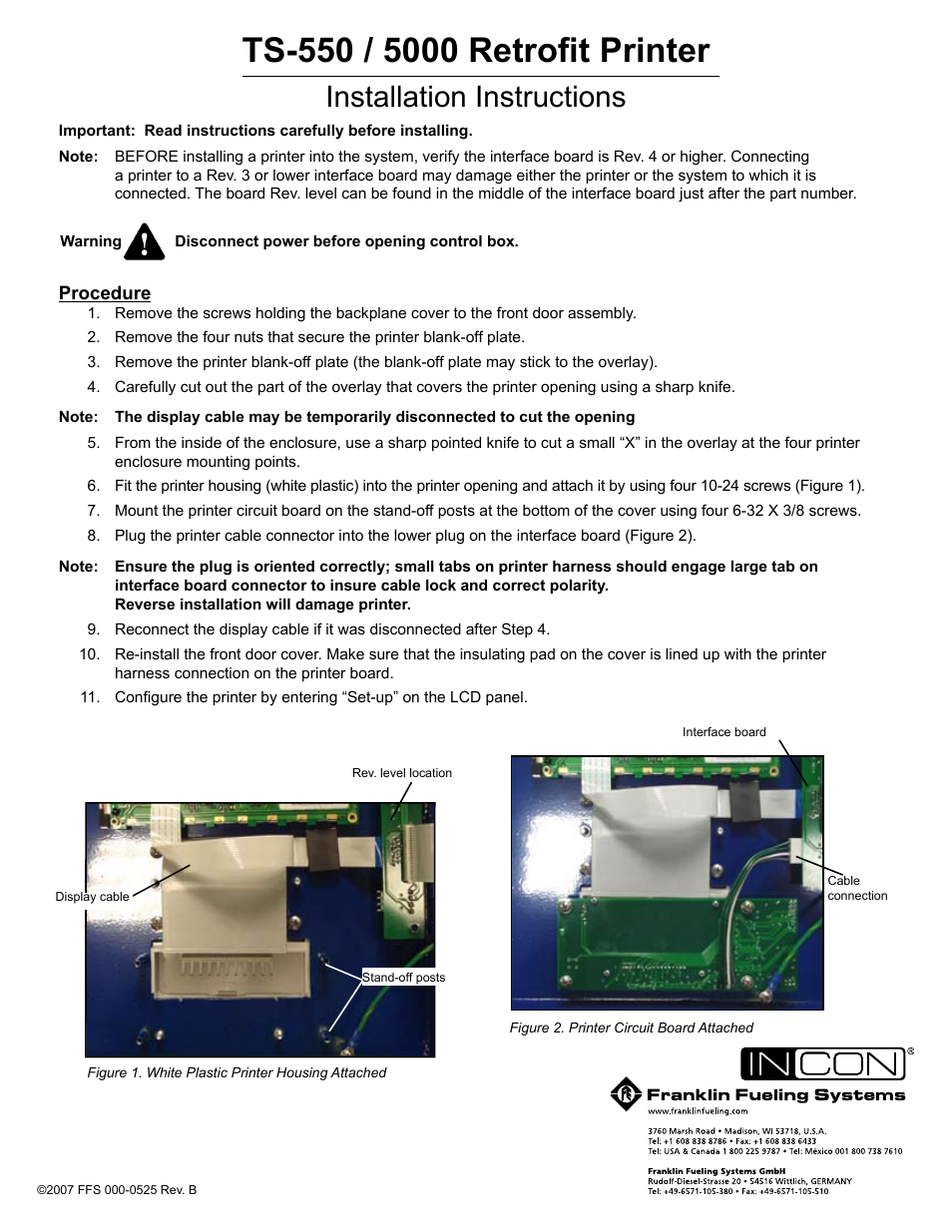 TS-550/TS-5000 Retrofit Printer Installation