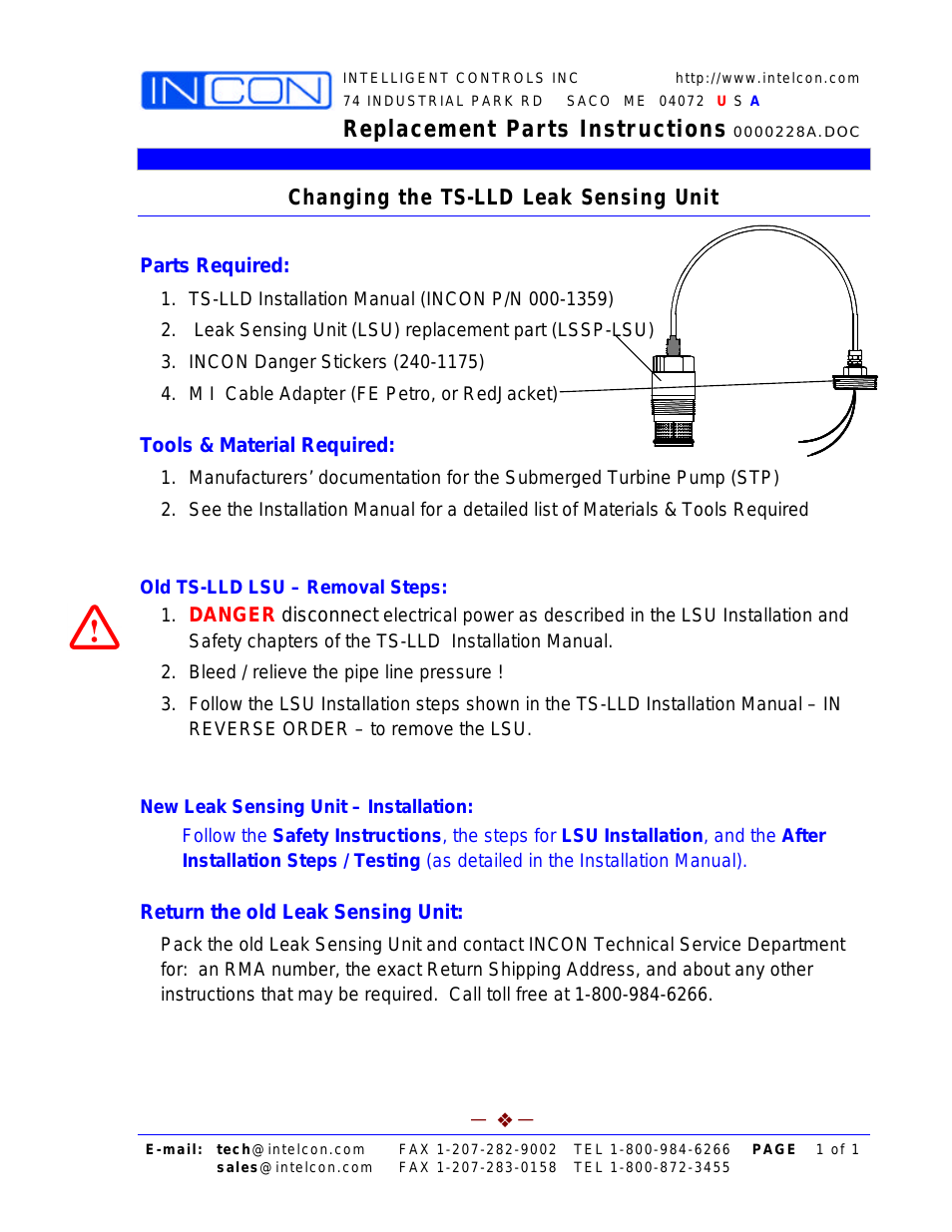 TS-LLD Changing the TS-LLD Leak Sensing Unit
