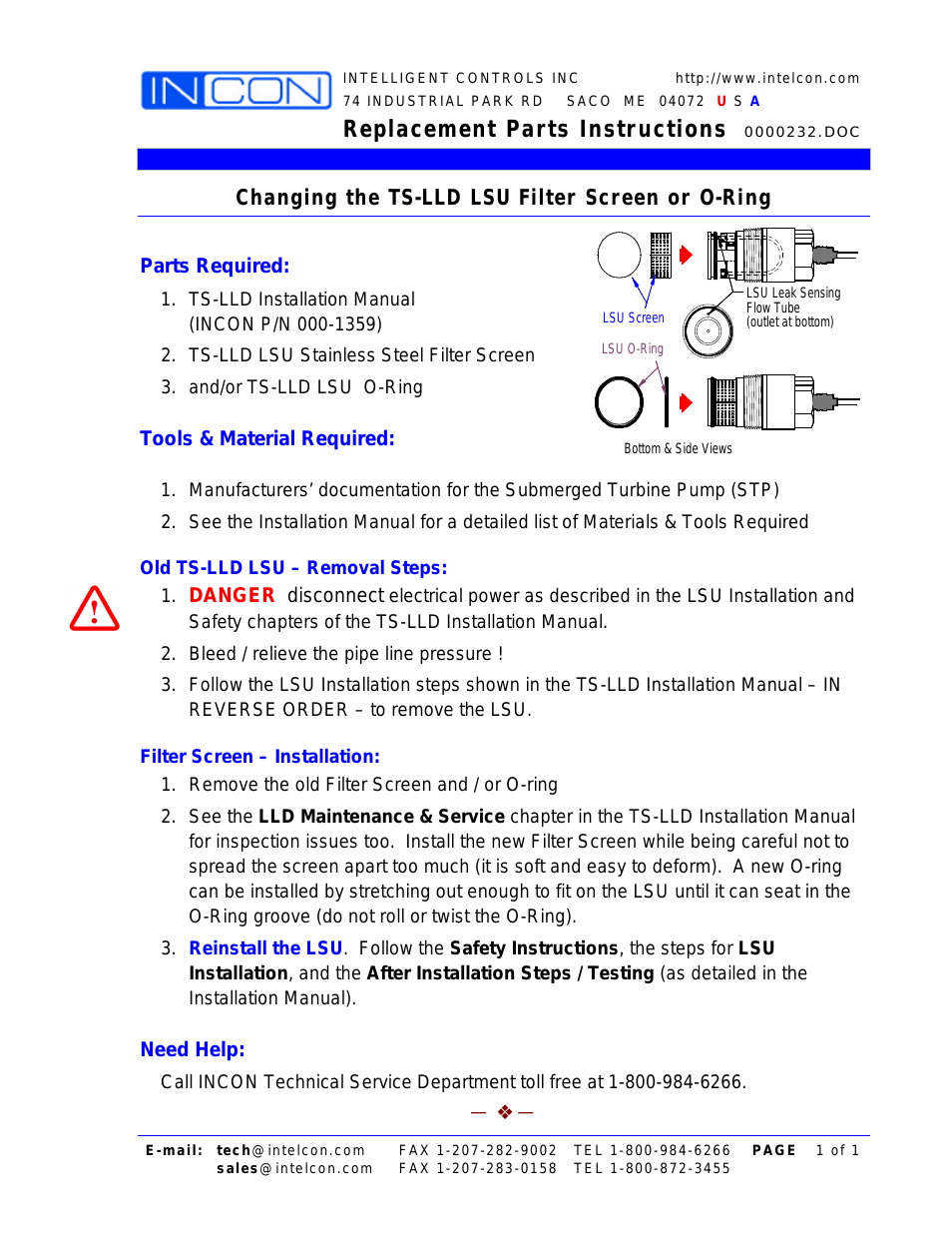TS-LLD Changing the TS-LLD LSU Filter Screen or O-Ring
