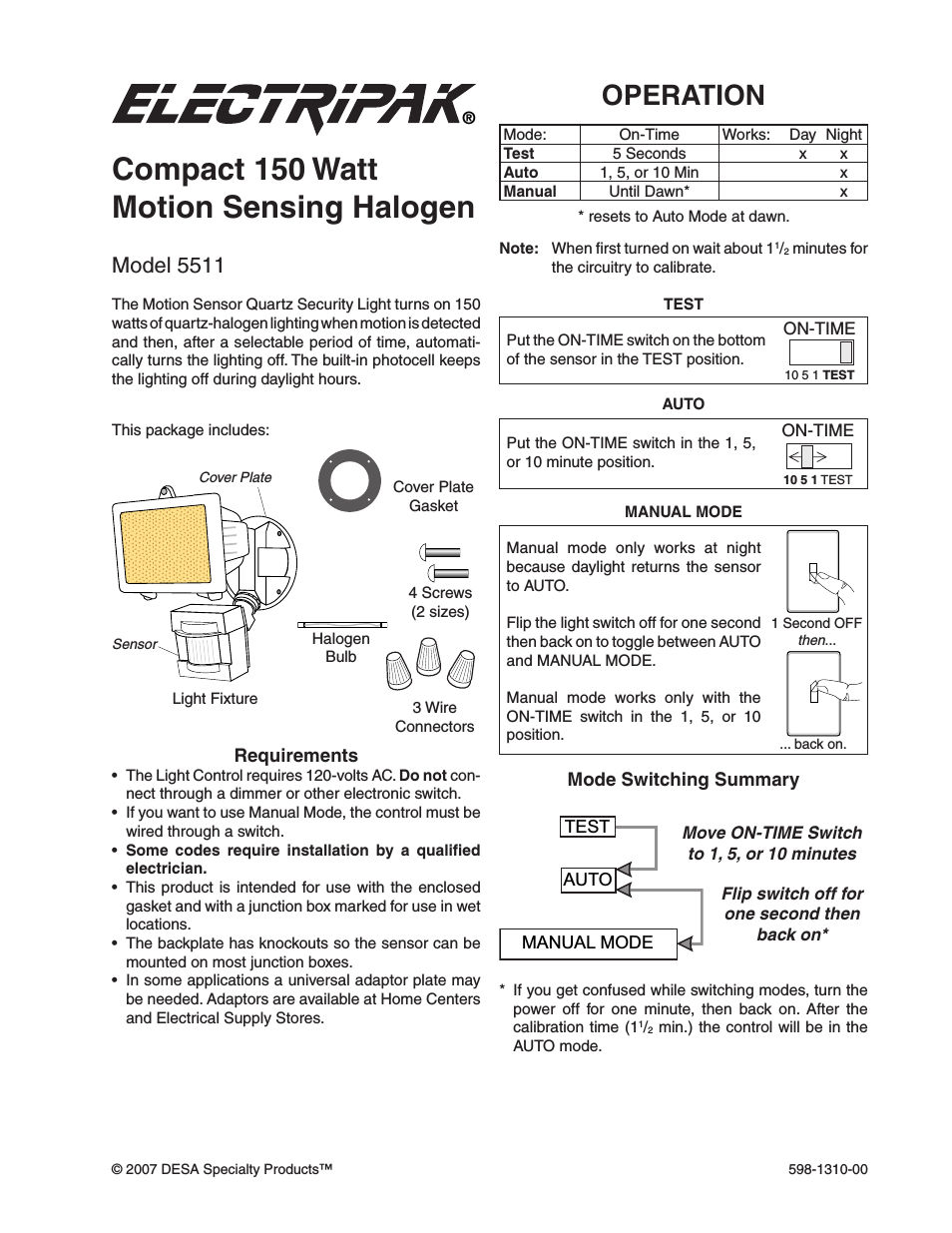 Compact 150 Watt Motion Sensing Halogen 5511