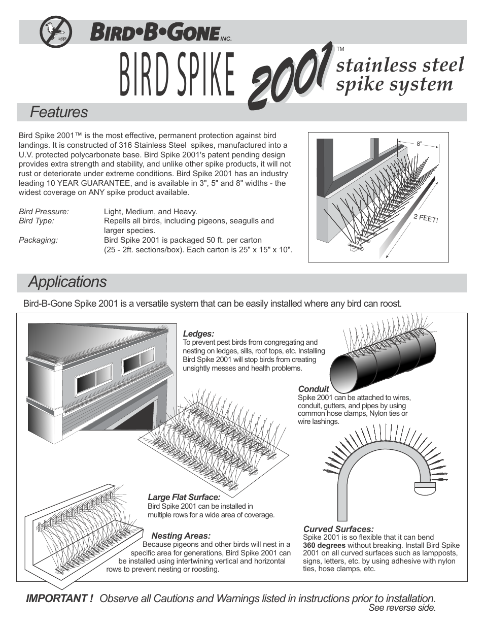 2001 Stainless Steel Bird Spikes