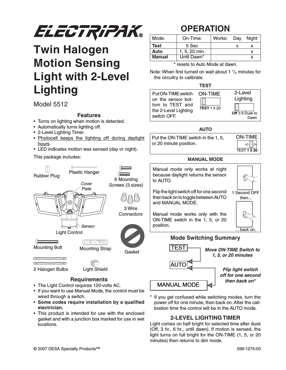 Twin Halogen Motion Sensing Light with 2-Level Lighting 5512