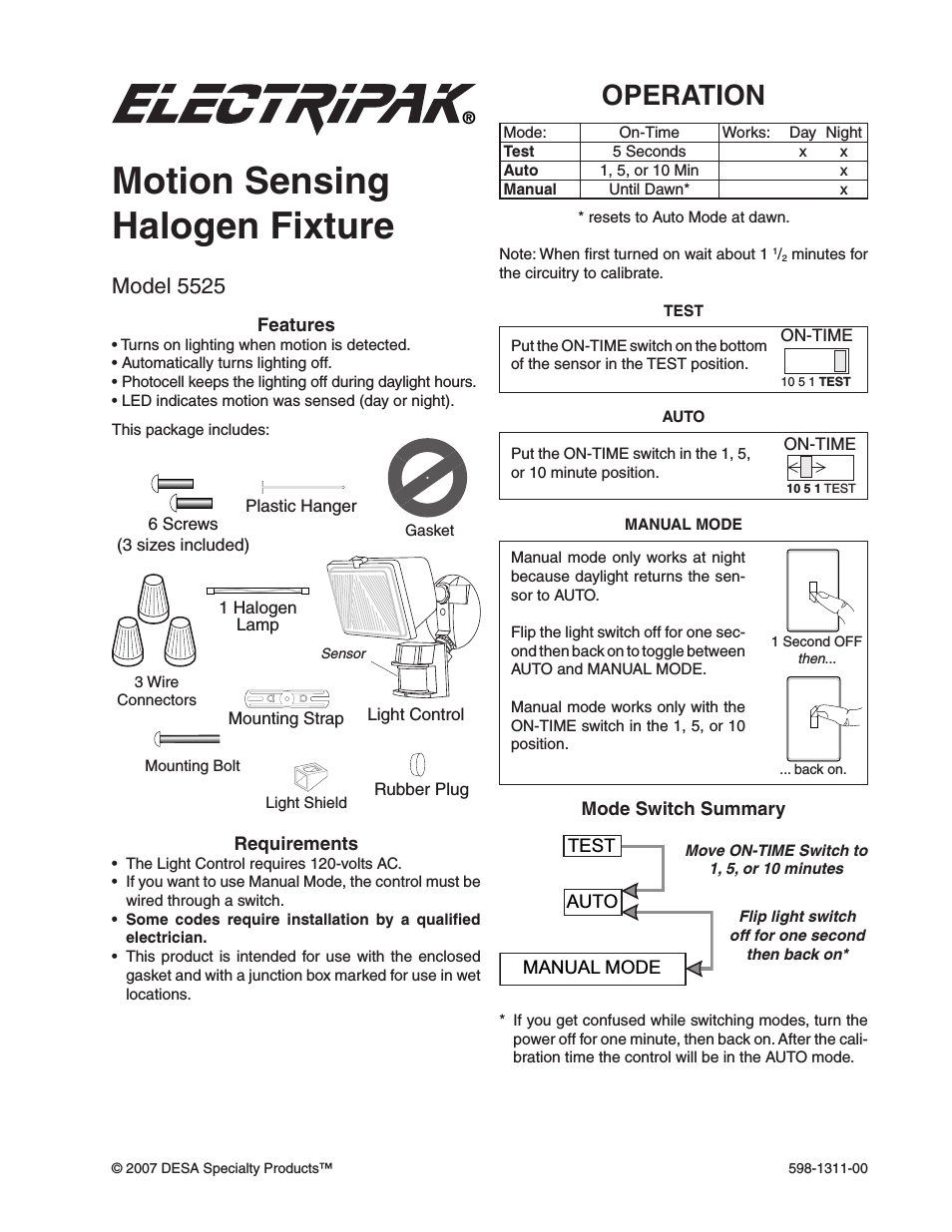 Motion Sensing Halogen Fixture 5525