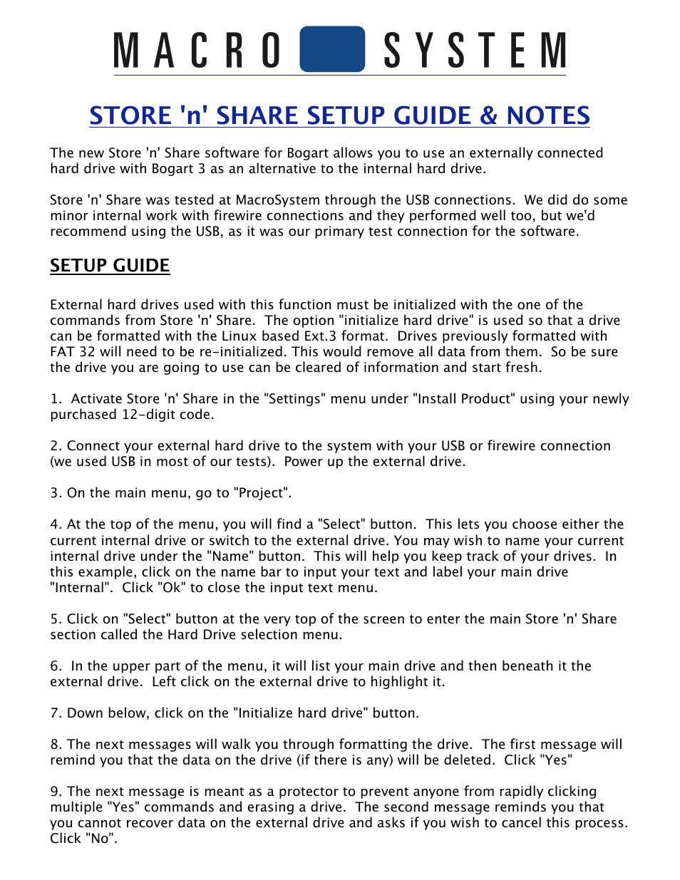 STORE n SHARE SETUP GUIDE & NOTES