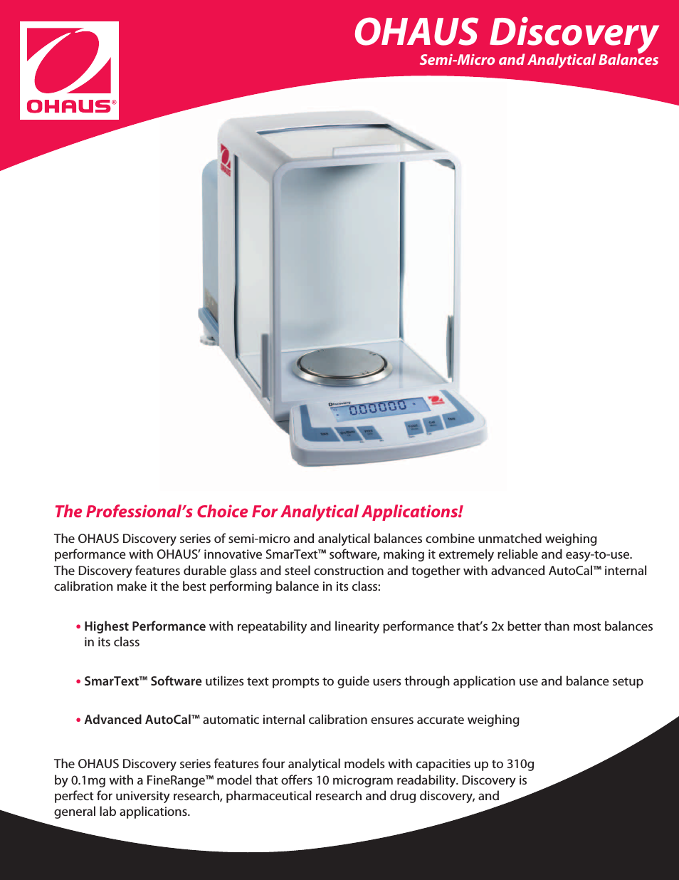 DISCOVERY SEMI-MICRO AND ANALYTICAL BALANCES Data Sheet