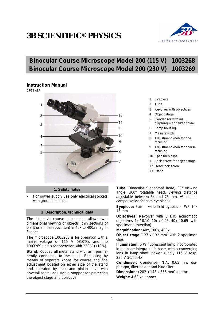 Binocular Course Microscope Model 200 (230 V, 50__60 Hz)