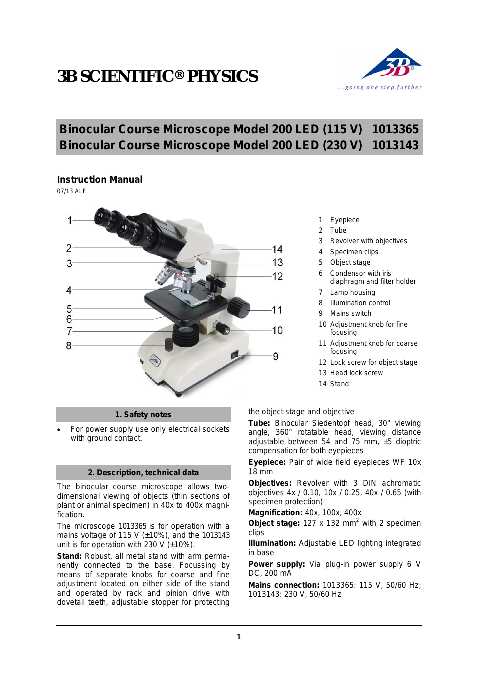 Binocular Course Microscope Model 200 LED (115 V, 50__60 Hz)