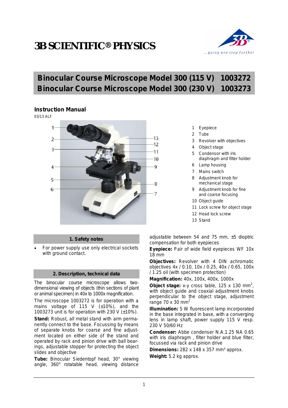 Binocular Course Microscope Model 300 (230 V, 50__60 Hz)