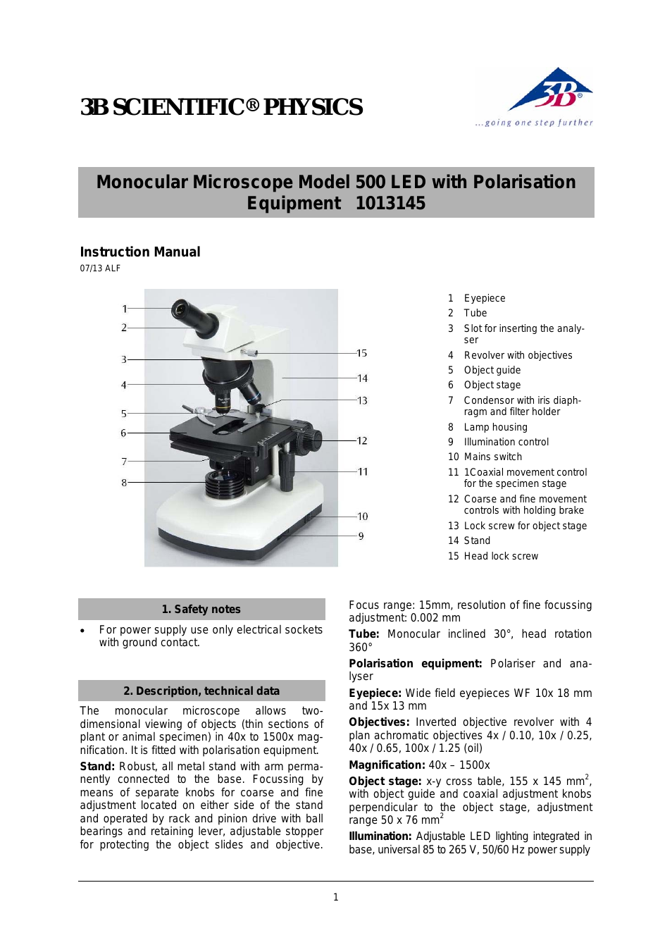 Monocular Microscope Model 500 LED with Polarisation Equipment