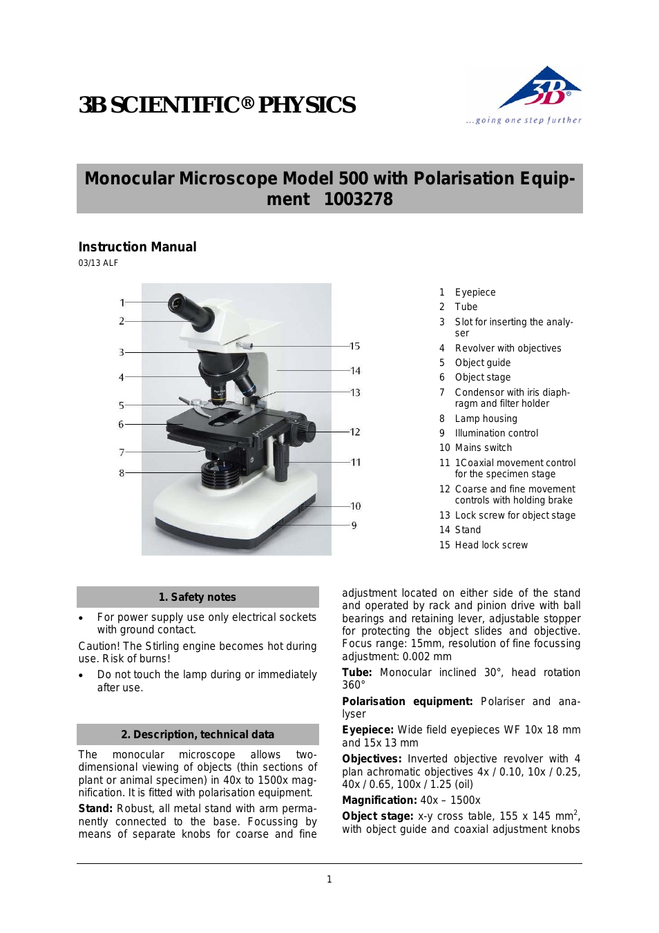 Monocular Microscope Model 500 with Polarization Equipment