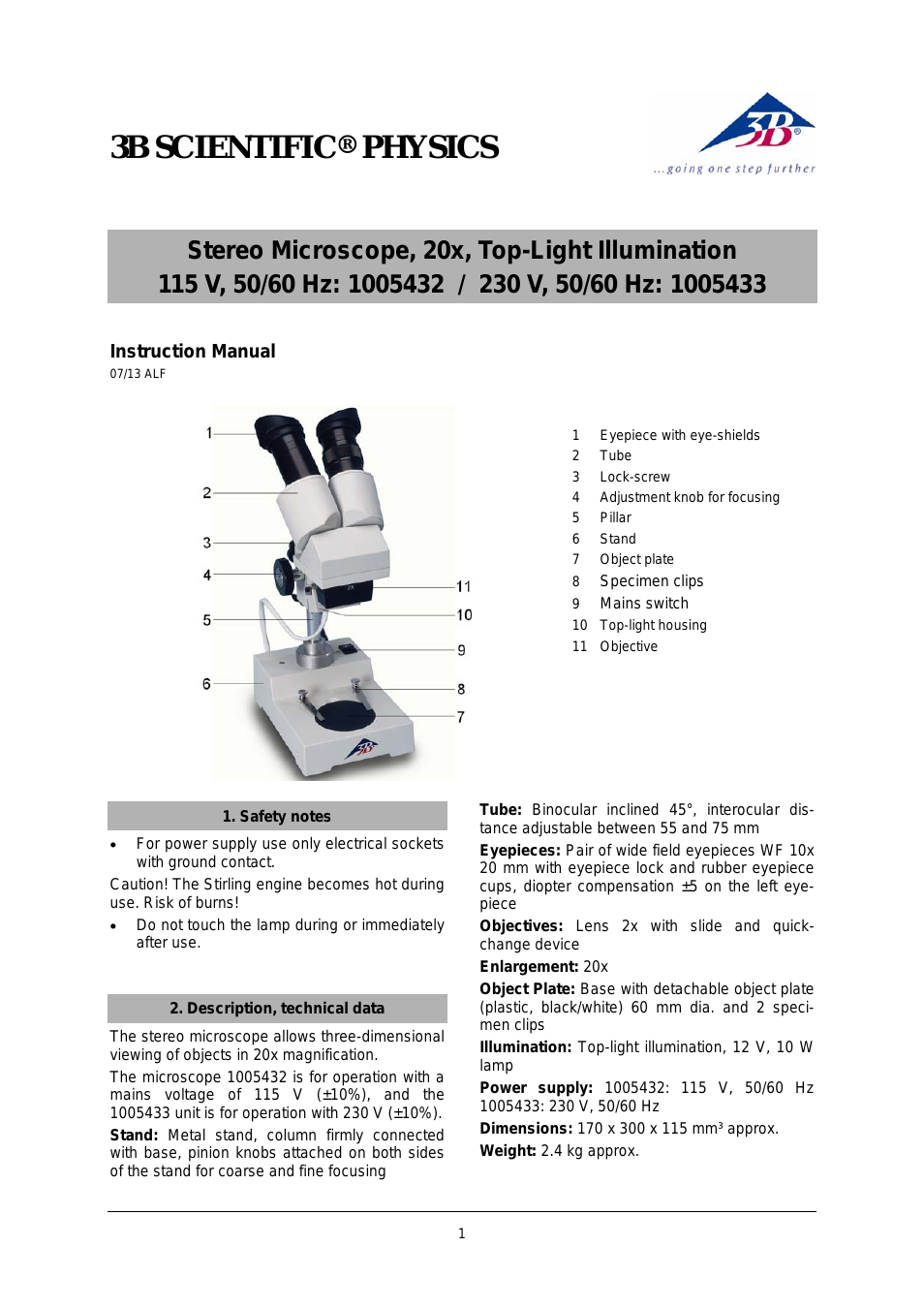 Stereo Microscope, 20x, Top-Light Illumination (230 V, 50__60 Hz)