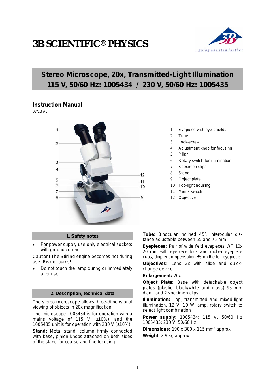 Stereo Microscope, 20x, Transmitted-Light Illumination (115 V, 50__60 Hz)