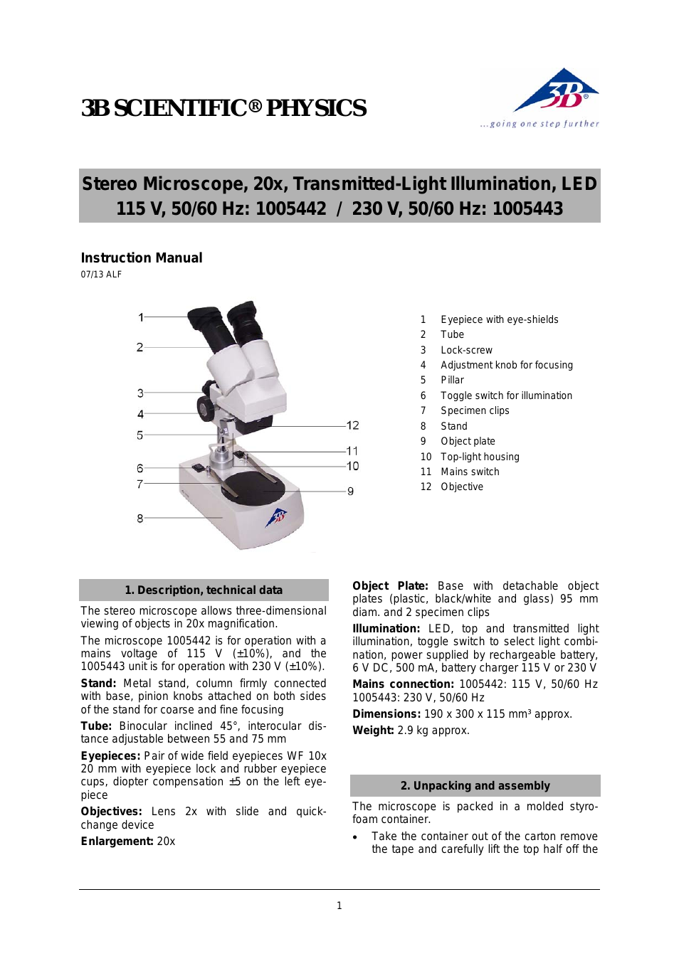 Stereo Microscope, 20x, Transmitted-Light LED (230 V, 50__60 Hz)