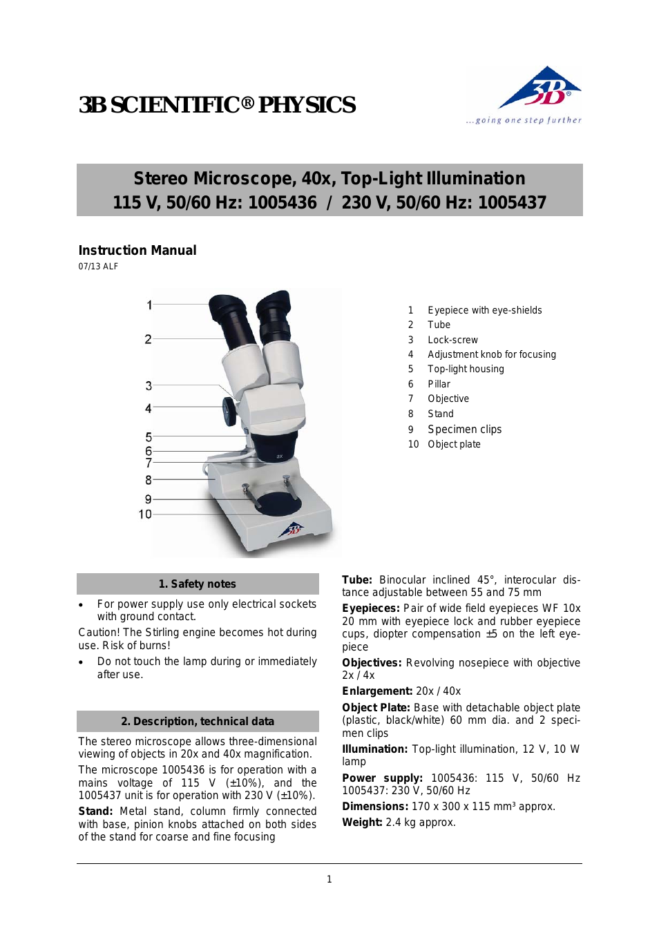 Stereo Microscope, 40x, Top- Light Illumination (230 V, 50__60 Hz)