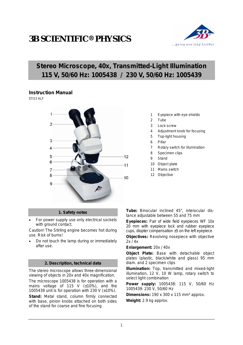 Stereo Microscope, 40x, Transmitted-Light Illumination (115 V, 50__60 Hz)