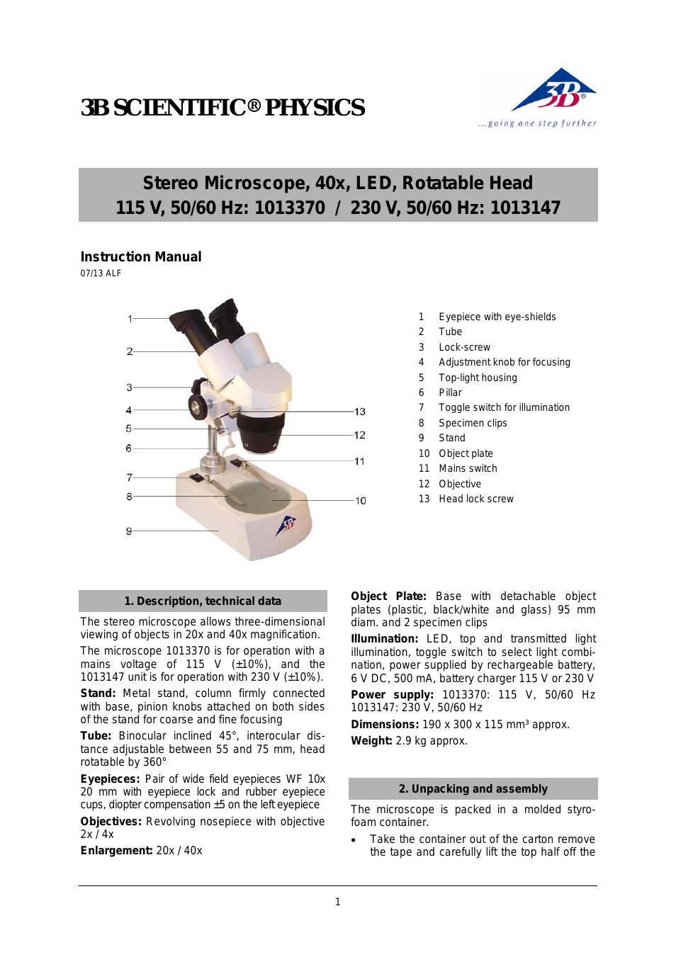Stereo Mikroscope, 40x,LED, Rotatable Head (230 V, 50__60 Hz)