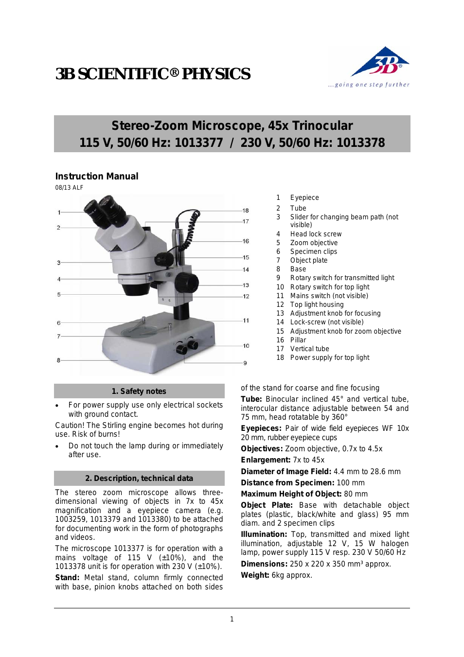 Stereo-Zoom Microscope, 45x, Trinocular (230 V, 50__60 Hz)