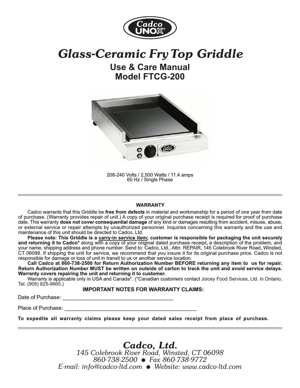 GLASS-CERAMIC FRY TOP GRIDDLE FTCG-200
