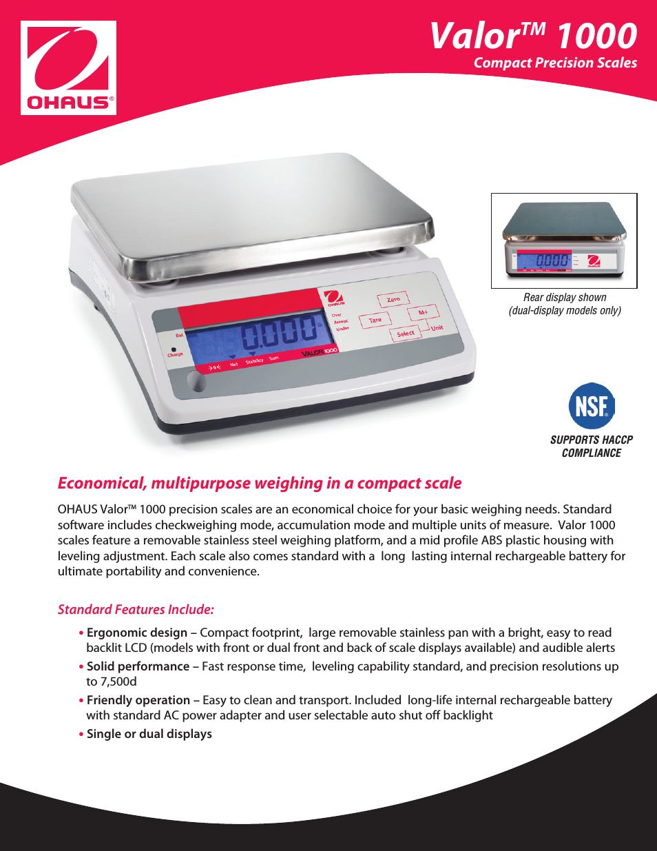Valor 1000 COMPACT FOOD SCALES Data Sheet