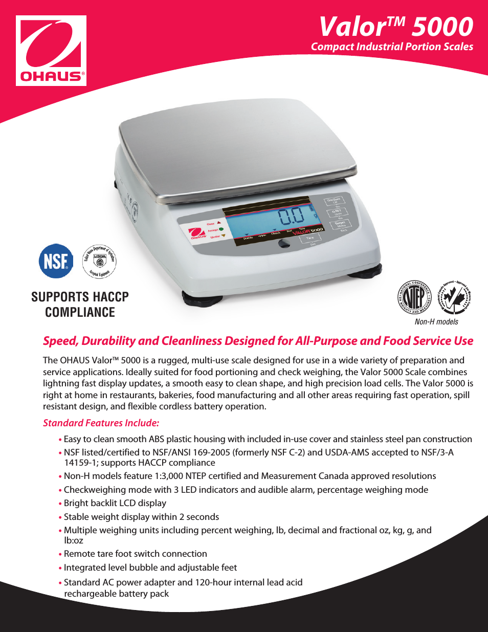 Valor 5000 COMPACT FOOD SCALES Data Sheet