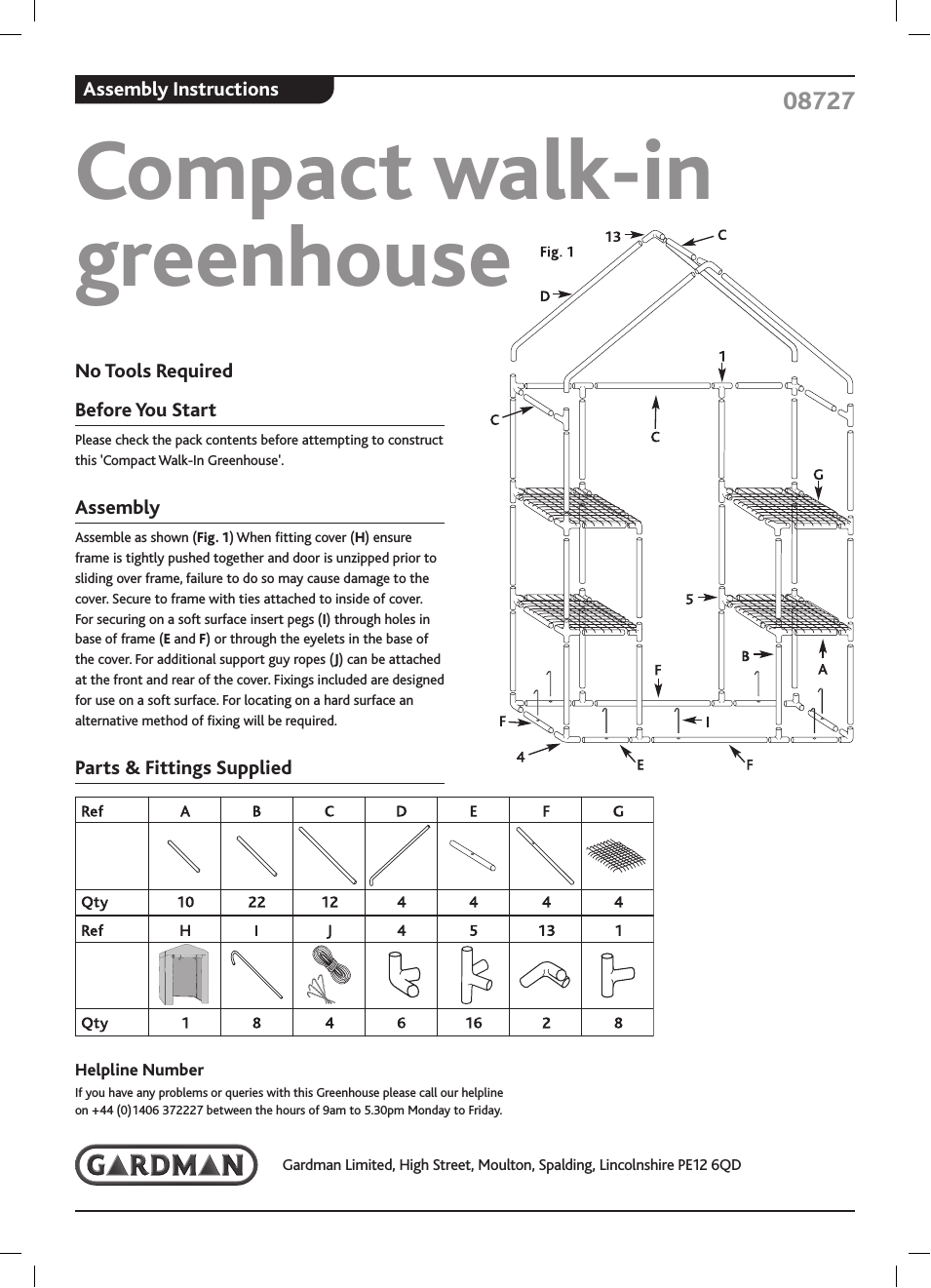 Compact walk-in greenhouse
