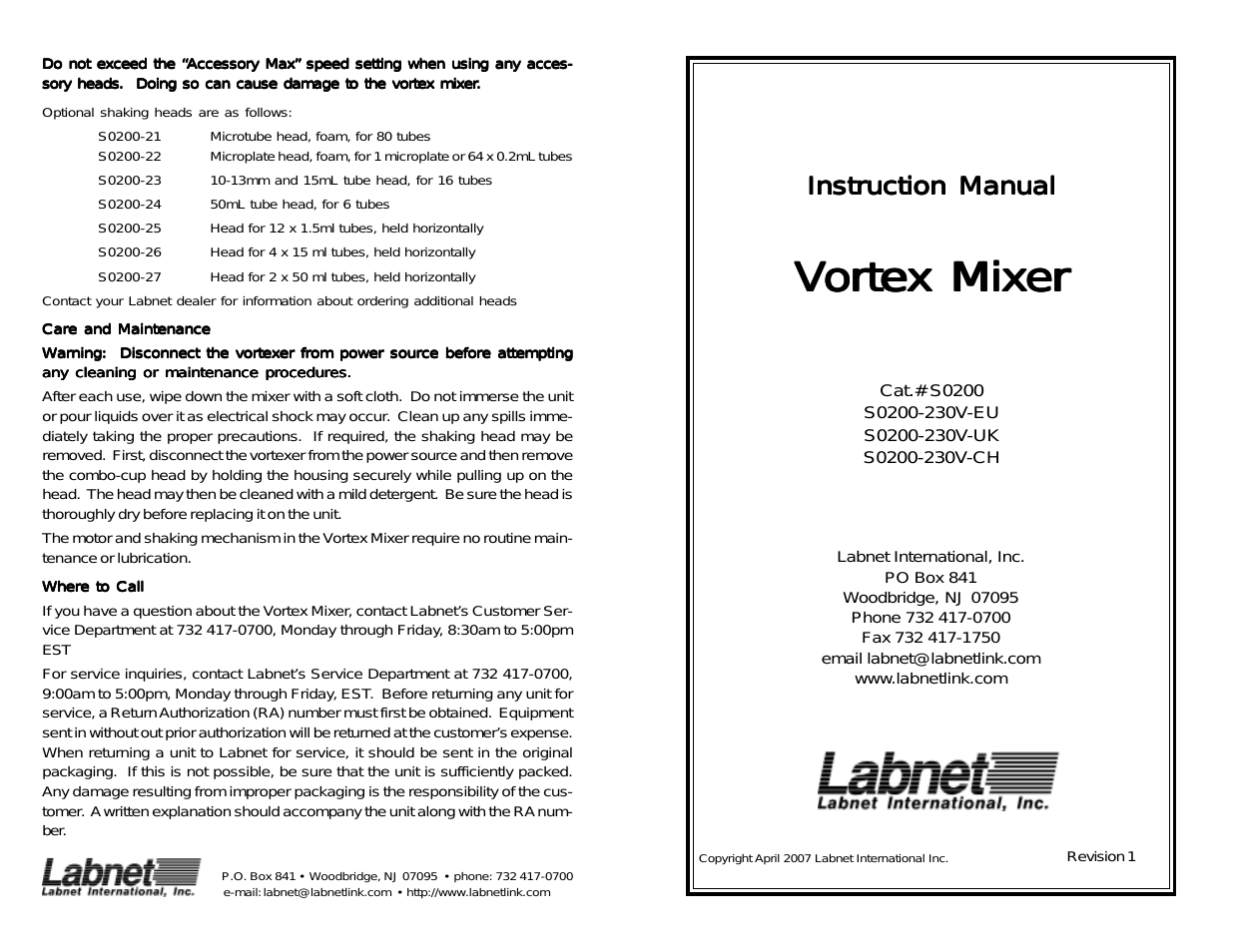 VX-200 Lab Vortexer Vortex Mixer (S0200)