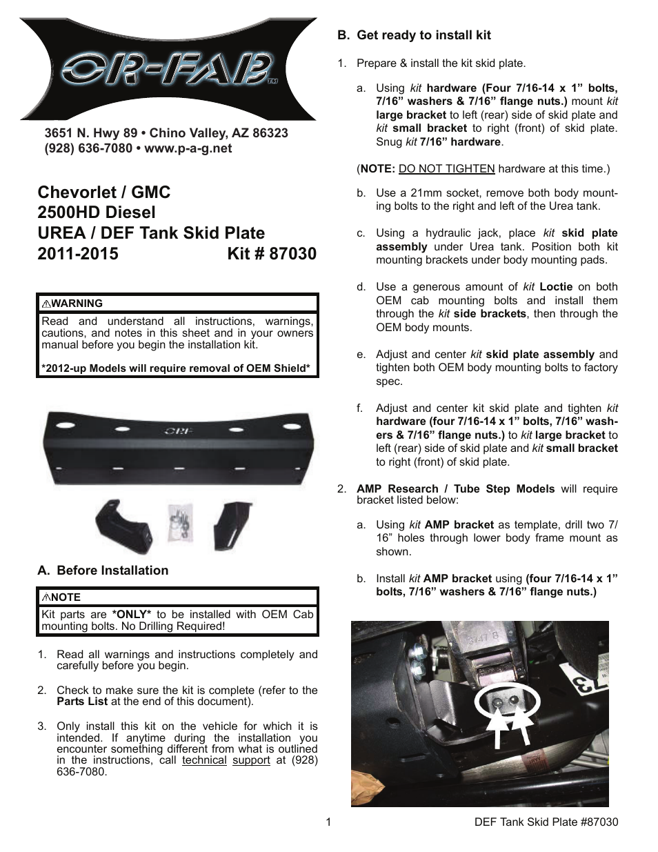 87030 DEF Skid Plate For 2011 - 2015 Chevy/GMC 2500 HD Duramax Diesel Pickups