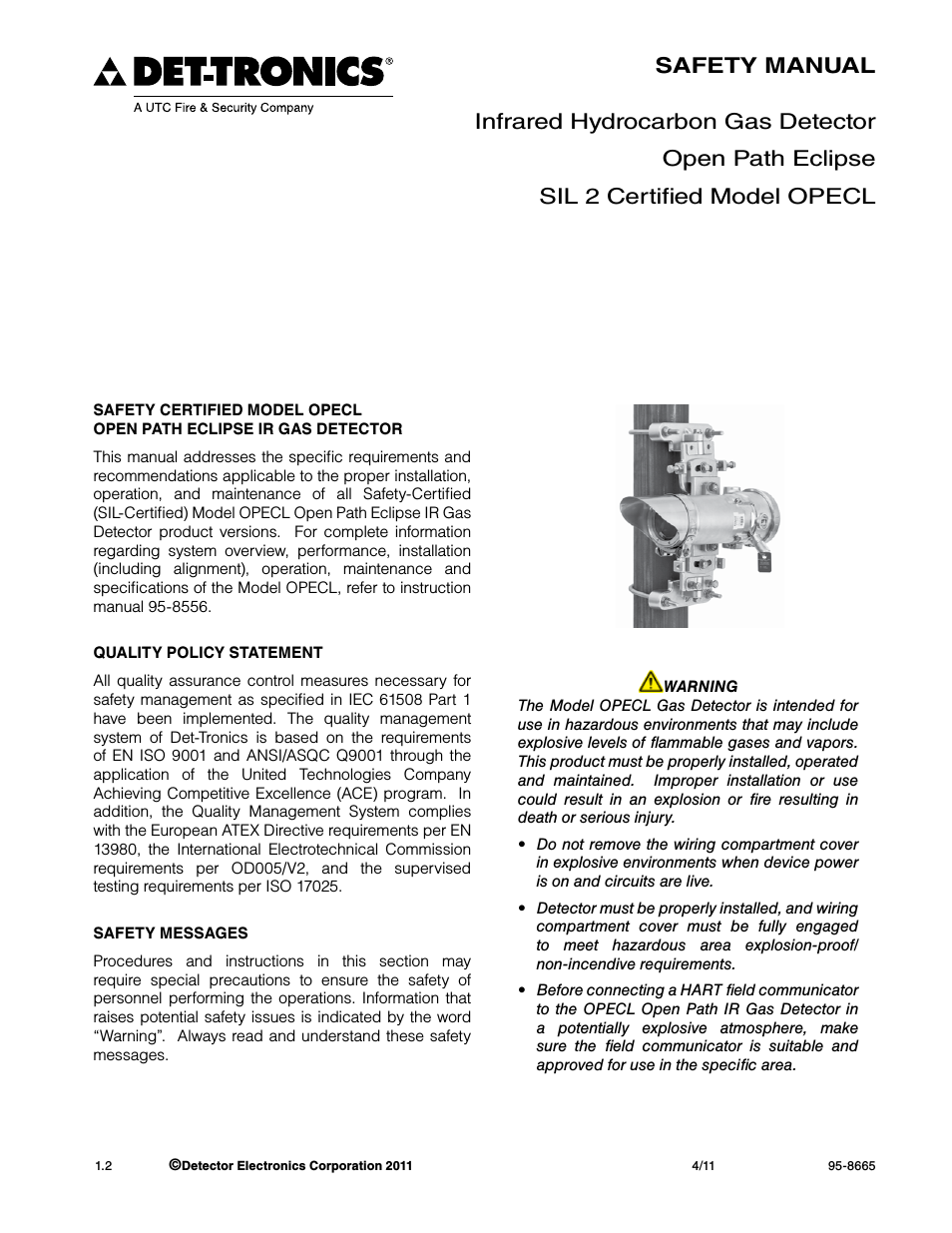 OPECL Infrared Hydrocarbon Gas Detector SAFETY MANUAL