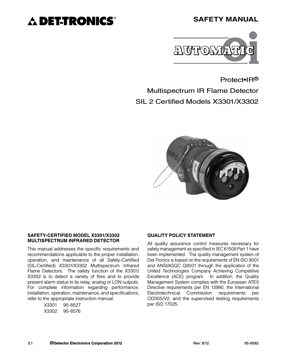 X3301 Multispectrum IR Flame Detector SAFETY MANUAL