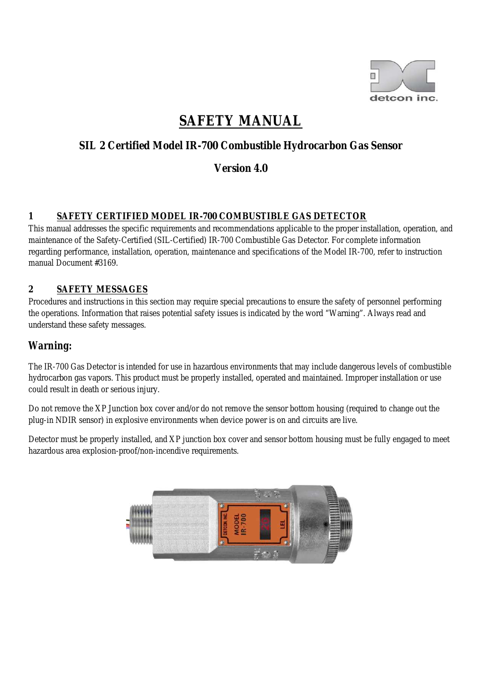 IR-700 SIL 2 Safety Manual