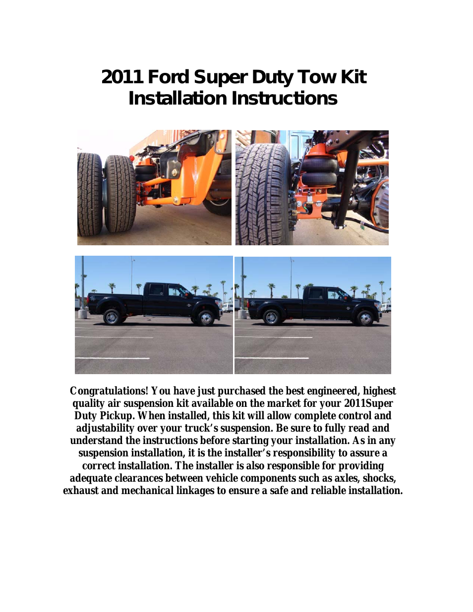 Tow Kit 2008-2012 Ford Super Duty Dual Rear Wheel 4 Link