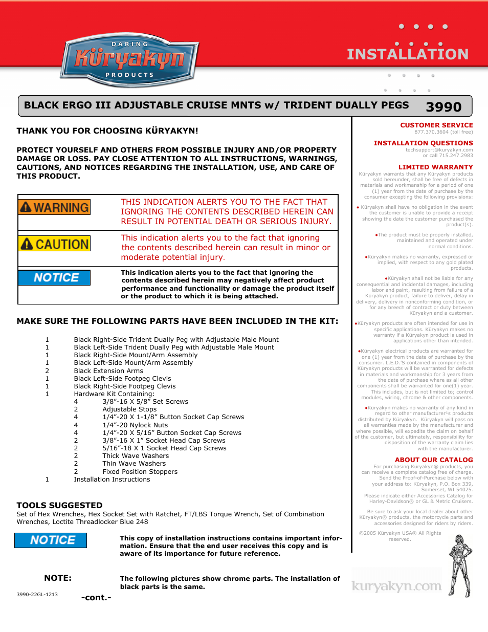 3990 BLACK ERGO III ADJUSTABLE CRUISE MNTS w/ TRIDENT DUALLY PEGS