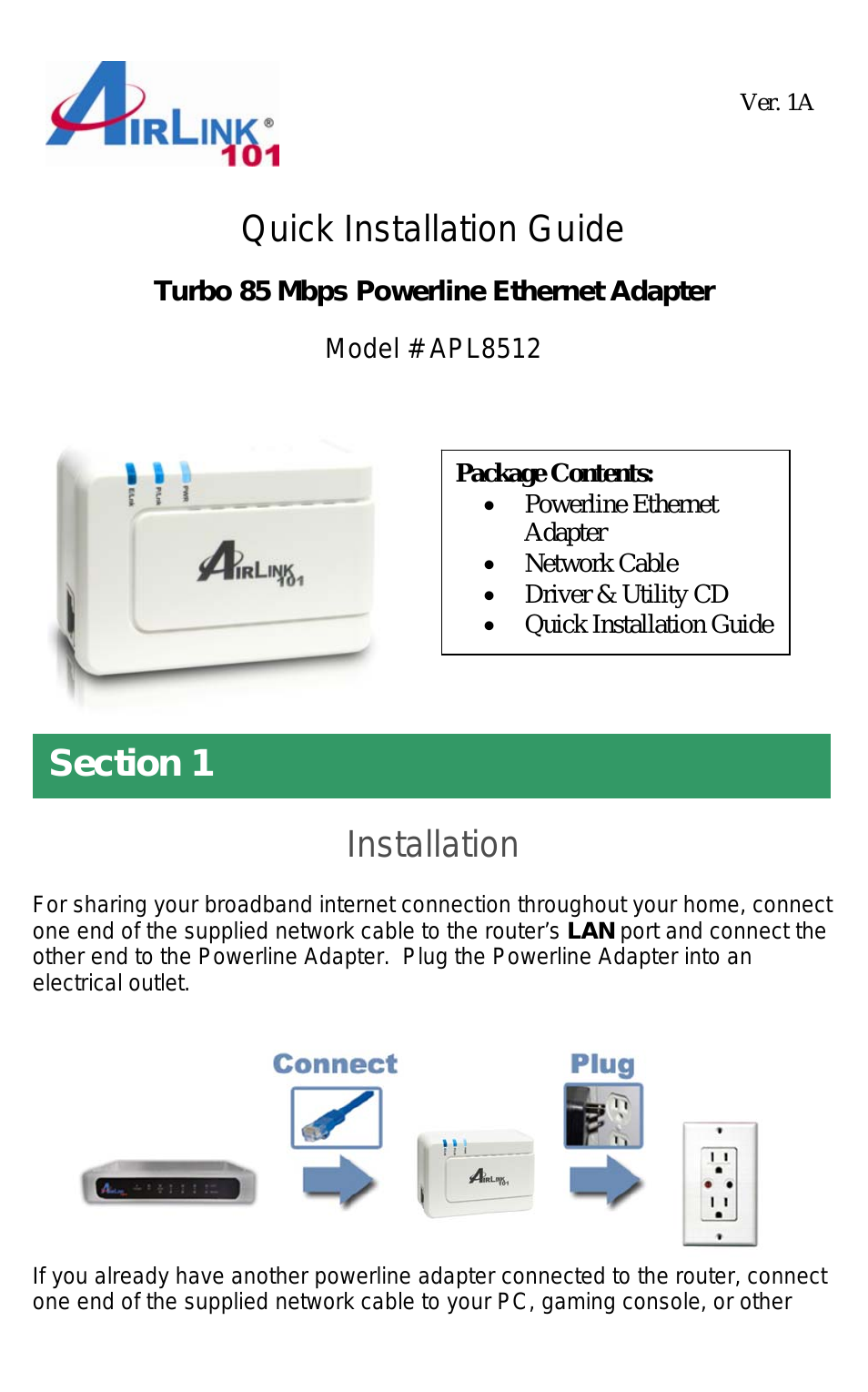 Turbo 85 Mbps Powerline Ethernet Adapter APL8512