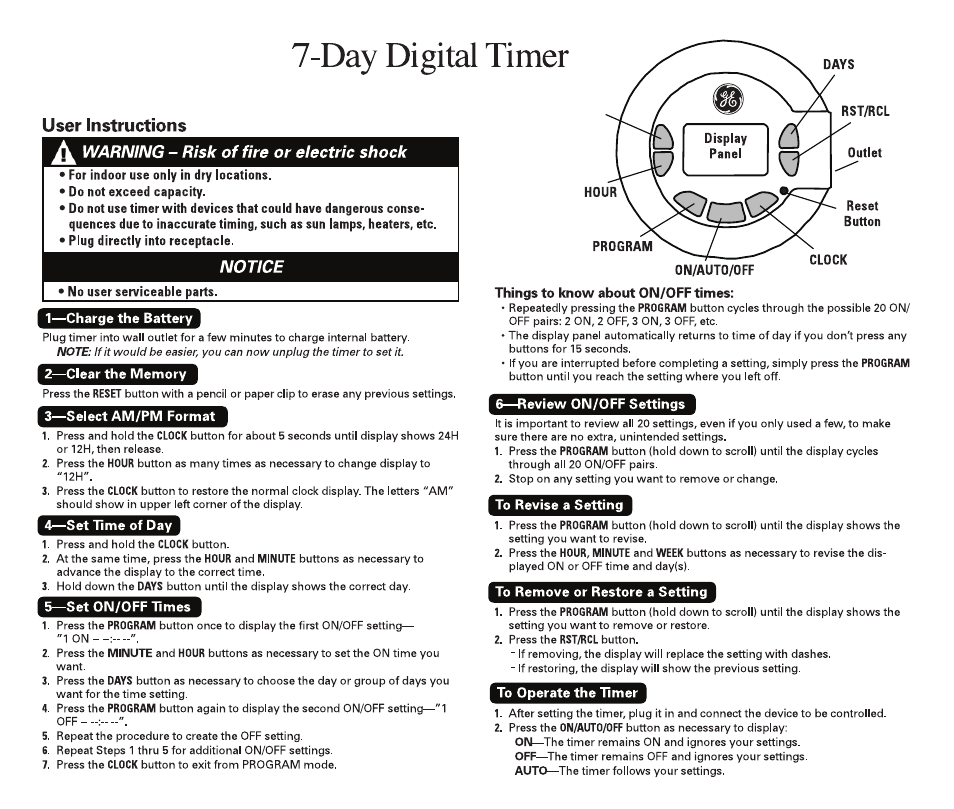 Plug-In 15091 GE 7-Day Digital Timer