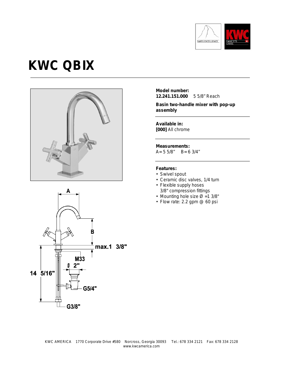 Basin Two-Handle Mixer with Pop-Up Assembly 12.241.151.000