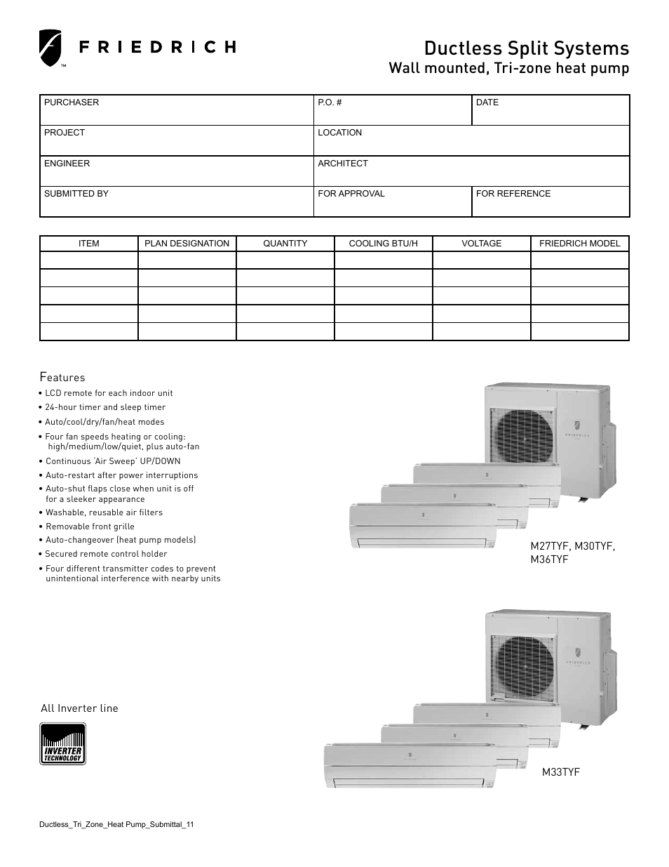 DUCTLESS SPLIT SYSTEMS M36TYF1